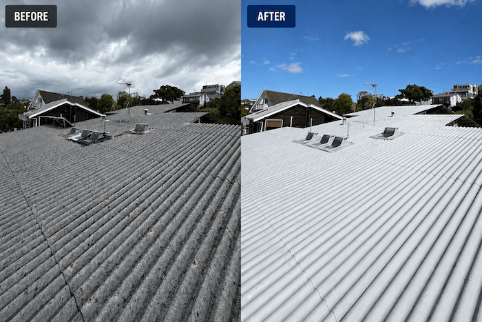 Asbestos encapsulation Super 6 roof coated with Noxyde in Auckland